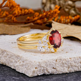Luxury 6-Prong Oval-Cut Natural Garnet Engagement Ring Set
